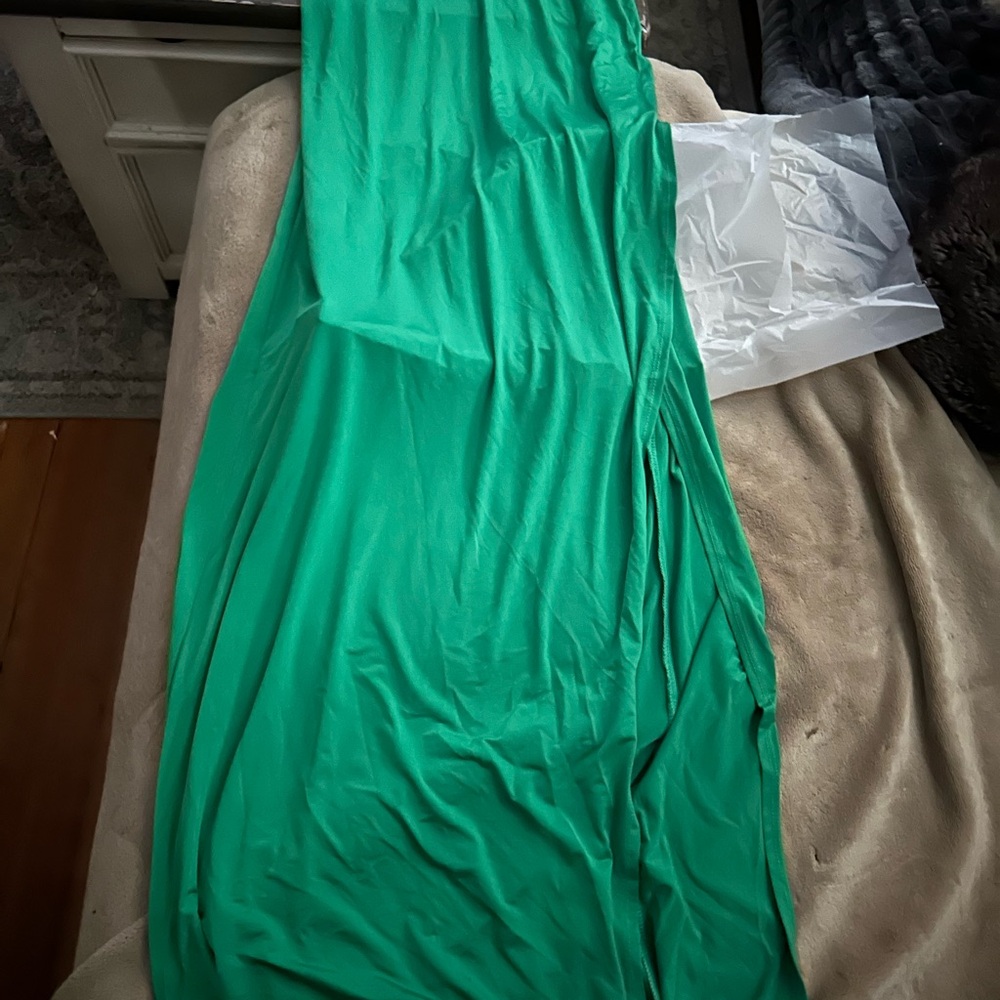 Kelly Green Long Maxi Dress L wedding party vacation cruise spring bodycon - Picture 5 of 6
